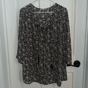 Cute pink and black top - lace up front with tassels - long sleeve